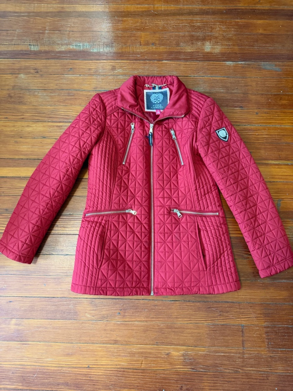 Vince Camuto Crimson Quilted Jacket with Gold Zippers Size small